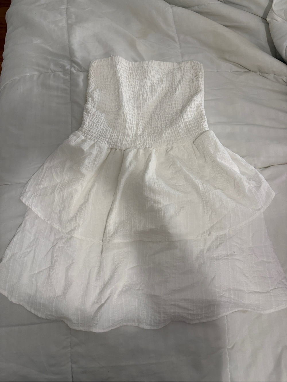 White Strapless Tiered Dress
